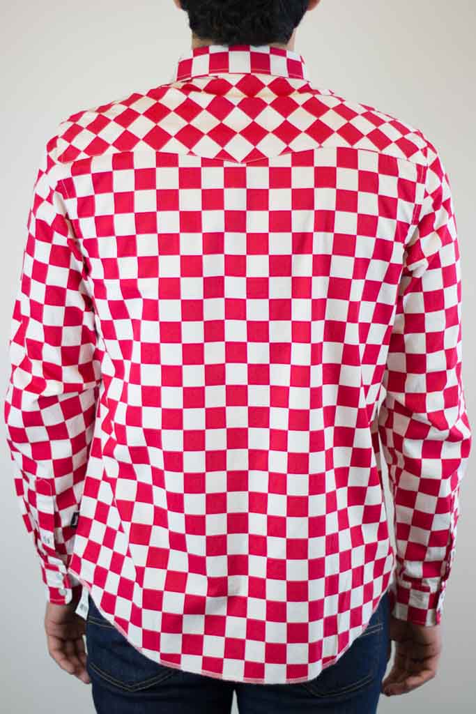 stussy checker western ls shirt roja