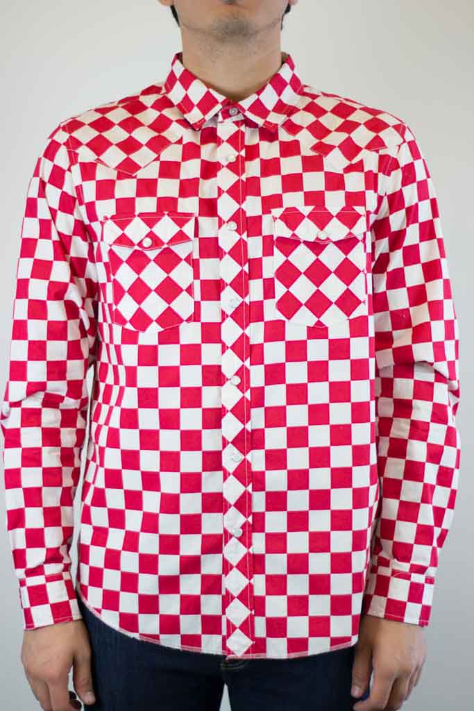 stussy checker western ls shirt roja