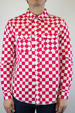 stussy checker western ls shirt roja