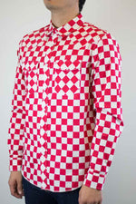 stussy checker western ls shirt roja