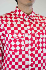 stussy checker western ls shirt roja